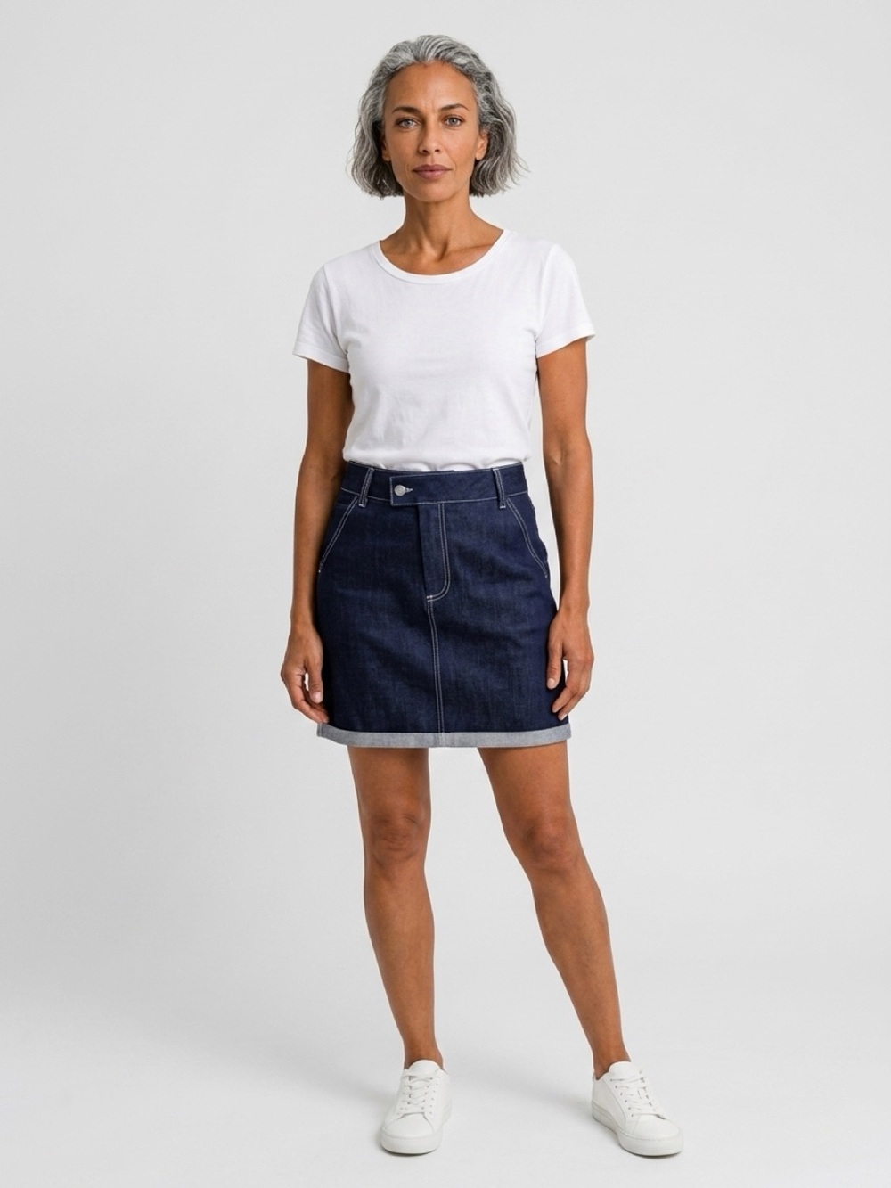 KUT From the Cloth dark blue denim mini skirt with white stitching -S/2